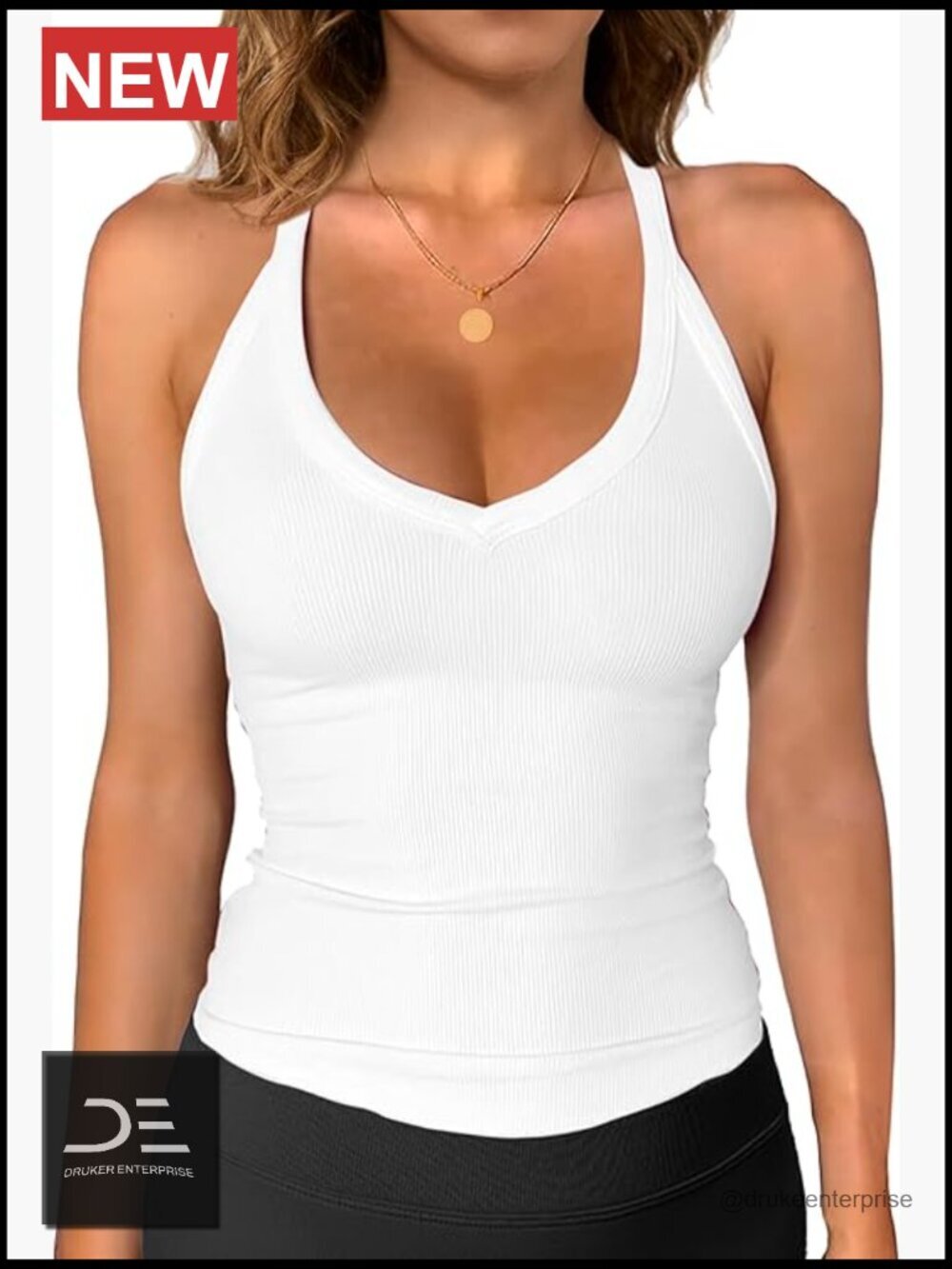 Spaghetti Strap V-Neck Ribbed Tank Top Slim Fitted Soft Stretchable Layering